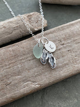 Load image into Gallery viewer, Sterling Silver Flip Flop Sandal Necklace with Sea Glass and Initial Charm, Personalized Beach Jewelry, Gift for her - summer necklace

