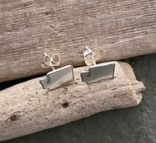 Load image into Gallery viewer, Sterling silver Washington State earrings - PNW earrings - Tiny WA earrings - home state love - earrings in a bottle - Post stud earrings
