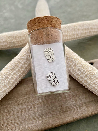 Sterling silver Latte Mug earrings - Coffee Cup earrings - Travel mug earrings - earrings in a bottle - stud earrings Gift for coffee lover