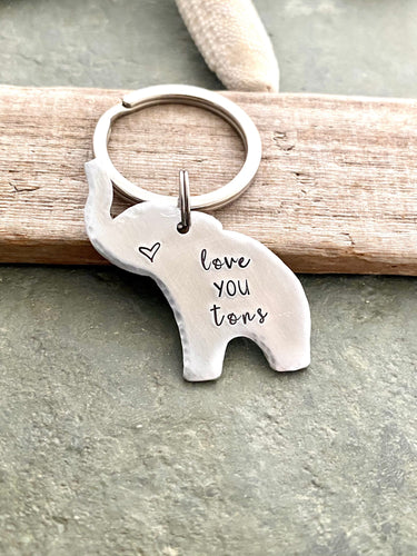 love you tons - elephant keychain - lucky key ring - gift for daughter - gift for her Valentine's Day gift  Silver aluminum bronze or copper