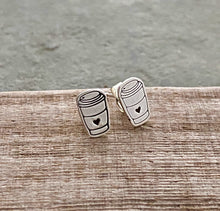 Load image into Gallery viewer, Sterling silver Latte Mug earrings - Coffee Cup earrings - Travel mug earrings - earrings in a bottle - stud earrings Gift for coffee lover
