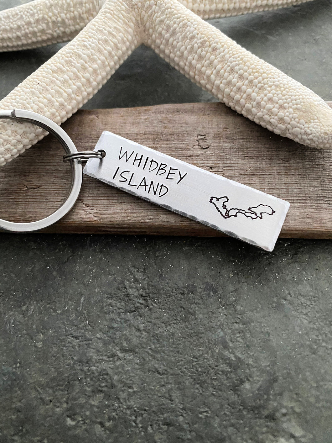 Whidbey Island Keychain - Aluminum Hand Stamped Whidbey Bar Key Chain - Gift for Him - Hometown - Washington State