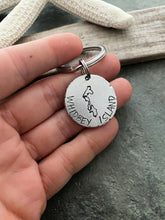 Load image into Gallery viewer, Whidbey Island Keychain  - Whidbey outline keychain - hometown - gift idea for him - silver thick pewter coin  - Island memories
