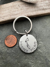 Load image into Gallery viewer, Whidbey Island Keychain  - Whidbey outline keychain - hometown - gift idea for him - silver thick pewter coin  - Island memories
