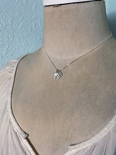 Dog Paw Tiny Charm Necklace, Sterling Silver Personalized Initial Letter Disc, Swarovski Crystal birthstone, Personalized, Pet Memorial