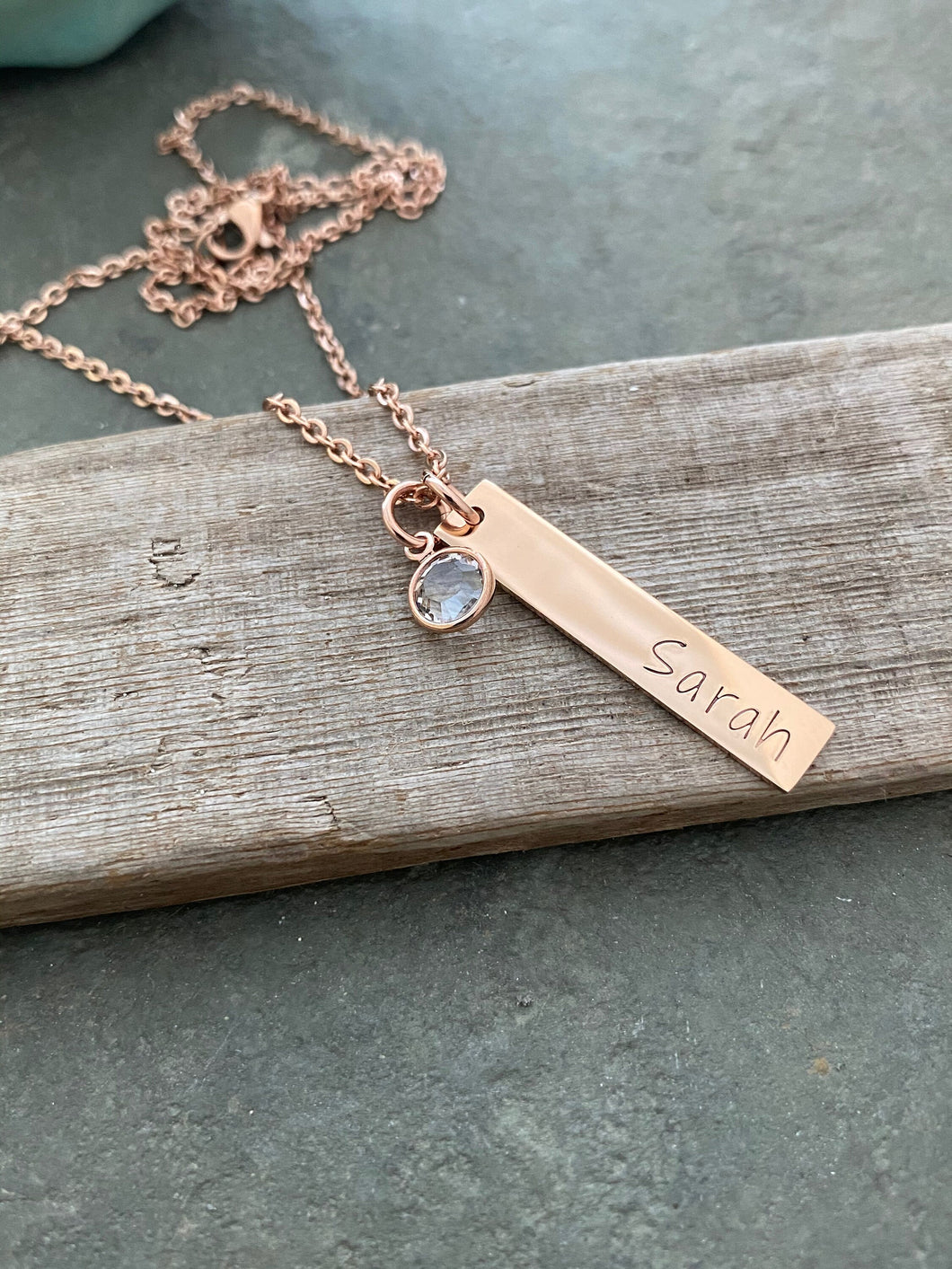Stainless steel name necklace -  multiple Name Bars - Rectangle Charms - Personalized Nameplates - Swarovski crystal birthstone charms