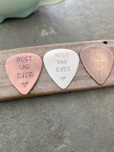 Best dad ever - Sterling silver guitar pick - Hand Stamped Guitar Pick - Playable -  Plectrum 24 gauge - Christmas gift Choice of color