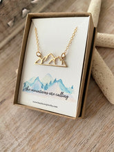 Load image into Gallery viewer, Mountain Silhouette Necklace - Choice of Sterling Silver or Bronze and 14k Gold filled - Mountain Outline Scene - Pacific Northwest Necklace
