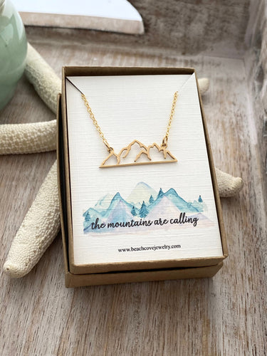 Mountain Silhouette Necklace - Choice of Sterling Silver or Bronze and 14k Gold filled - Mountain Outline Scene - Pacific Northwest Necklace