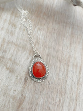 Load image into Gallery viewer, Carnelian necklace silver, Sterling silver carnelian pendant for women, rose cut gemstone pendant, faceted orange stone pendant,
