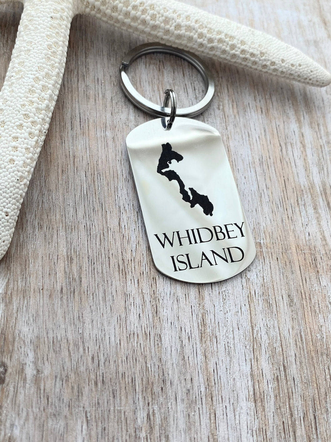 Whidbey Island dog tag Keychain - Stainless steel engraved Whidbey Key Chain - Gift for Him - Hometown - Washington State