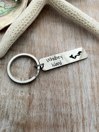 Whidbey Island Keychain - Stainless steel engraved Whidbey Bar Key Chain - Gift for Him - Hometown - Washington State