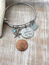 Load image into Gallery viewer, it matters to this one, stainless steel adjustable bangle bracelet, starfish charm genuine sea glass and Swarovski birthstone adoption teach
