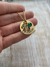 Load image into Gallery viewer, Personalized engraved Grandma necklace, stainless steel gold rose gold with Swarovski crystal birthstones custom any name - gift for mom
