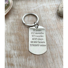Load image into Gallery viewer, 11 year anniversary gift  Custom engraved - personalize with name, initials or date - dog tag keychain - 11th Anniversary gift for husband
