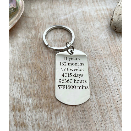 11 year anniversary gift  Custom engraved - personalize with name, initials or date - dog tag keychain - 11th Anniversary gift for husband