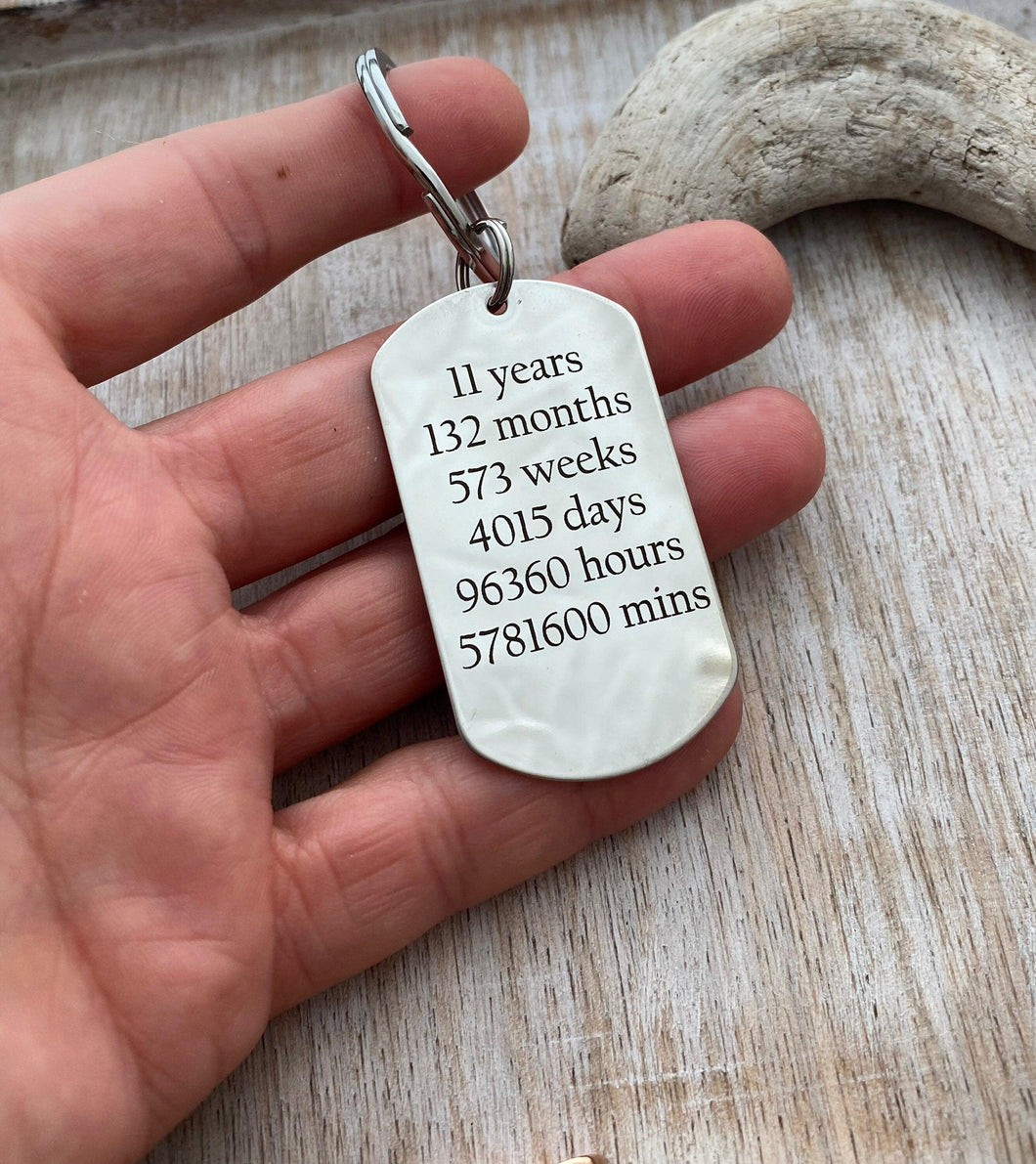 11 year anniversary gift  Custom engraved - personalize with name, initials or date - dog tag keychain - 11th Anniversary gift for husband