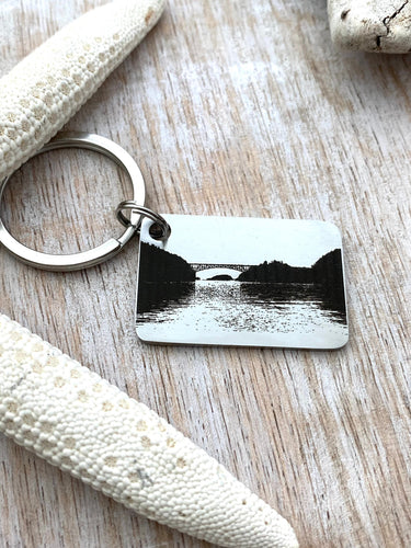 Deception Pass bridge Whidbey Island Keychain - Stainless steel engraved Whidbey Key Chain - Washington State - small rectangle
