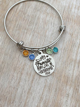 Load image into Gallery viewer, my favorite people call me grandma  Personalized bangle bracelet, silver tone stainless steel,  Swarovski crystal birthstones gift for her
