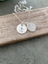 Load image into Gallery viewer, Sterling Silver Anchor Necklace with Sea Glass, Hope, Hand Stamped Sterling Disc, Anchor with Rope, Satin Finish, Simple Beach Necklace

