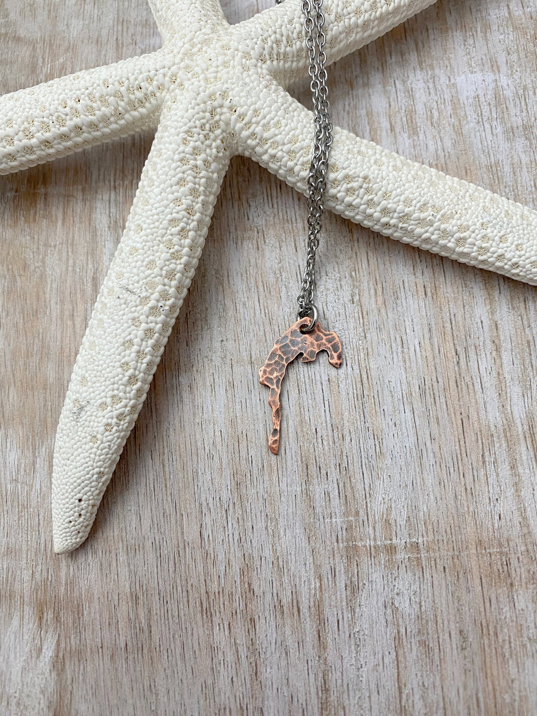 Camano Island Outline Necklace -  Washington State Rustic Copper with stainless steel chain - PNW
