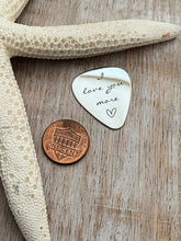 Load image into Gallery viewer, I love you more guitar pick - Stainless steel - gift for him - engraved guitar pick Silver tone pick gift for husband Valentine&#39;s Day gift
