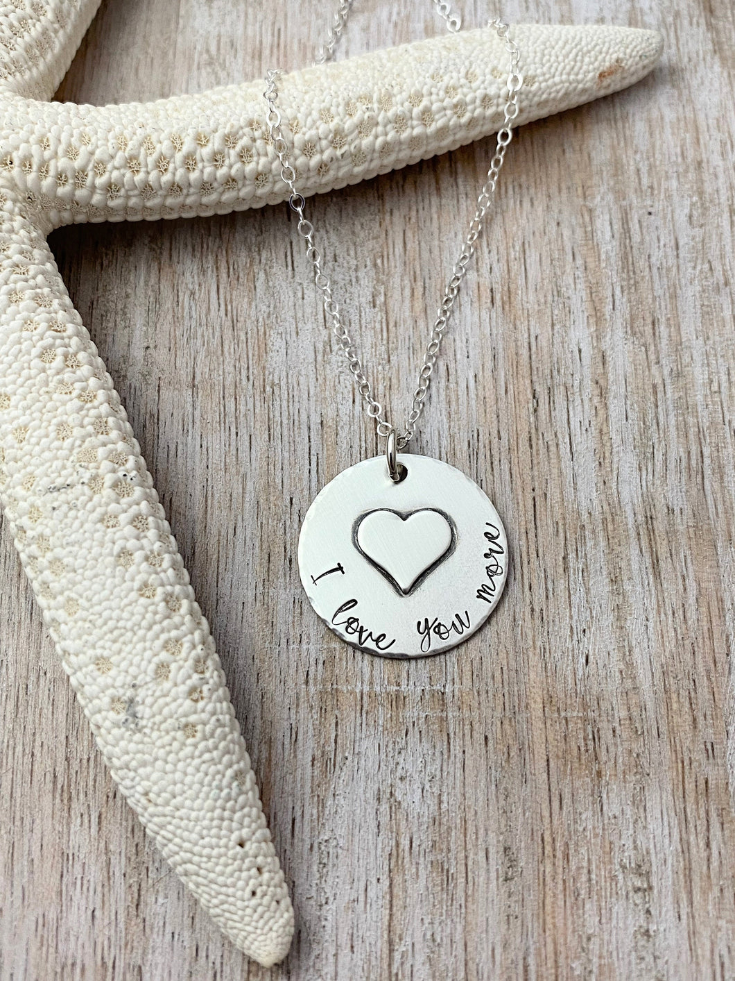 I love you more sterling silver necklace with heart, hand stamped , gift idea for her - Valentine's Day gift for her- gift for daughter