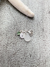 Load image into Gallery viewer, Personalized Initial Seashell Charm Necklace, Sterling Silver with Genuine Sea Glass, Ocean Jewelry, crystal Birthstone - shell
