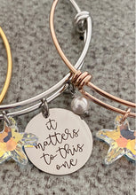 Load image into Gallery viewer, Rose gold, gold or stainless steel Swarovski starfish bracelet - it matters to this one - the starfish story  Teacher gift idea from student
