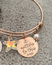 Load image into Gallery viewer, Rose gold, gold or stainless steel Swarovski starfish bracelet - it matters to this one - the starfish story  Teacher gift idea from student
