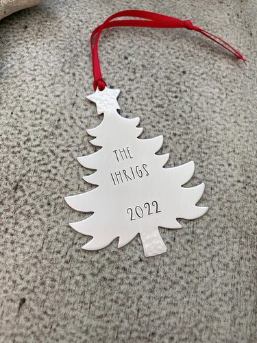 Customized Family Name Ornament - Personalized Christmas Tree Ornament - Silver Aluminum - Metal Winter Decor - Housewarming Gift