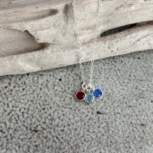 Load image into Gallery viewer, sterling silver birthstone necklace shown with three crystals
