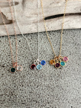 Load image into Gallery viewer, Three birthstone crystal necklaces rose gold, sterling silver and gold
