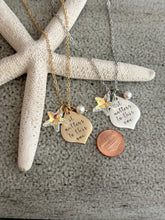 Load image into Gallery viewer, it matters to this one quote necklace - the starfish story - Teacher gift idea from student gold or silver pewter with crystal starfish
