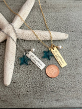Load image into Gallery viewer, Starfish necklace - it matters to this one quote necklace - Teacher gift idea from student gold or silver pewter with crystal starfish
