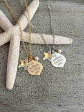 Load image into Gallery viewer, it matters to this one quote necklace - the starfish story - Teacher gift idea from student gold or silver pewter with crystal starfish
