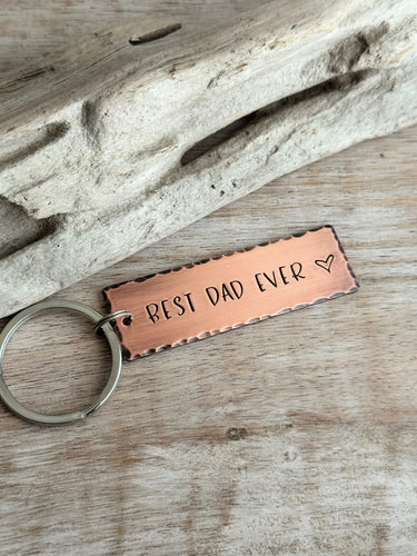 best dad ever, Copper Hand Stamped Key chain, Long Rectangle, Gift for him, Rustic, Antiqued, Father's Day gift from kids