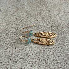 Load image into Gallery viewer, Mussel Shell Earrings - gold with aqua Czech glass beads - dangle earrings - choice of color, blue, mint sea inspired beach earrings
