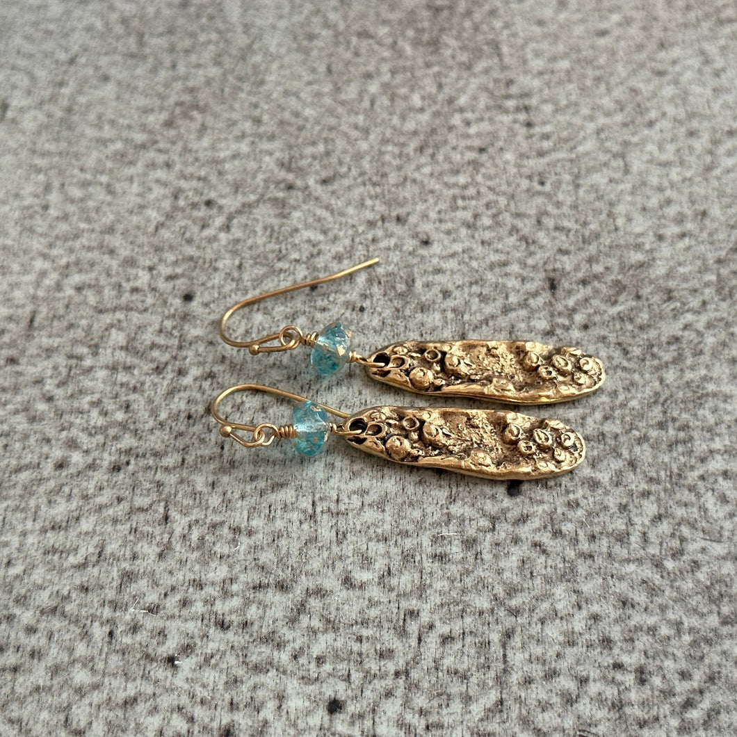 Mussel Shell Earrings - gold with aqua Czech glass beads - dangle earrings - choice of color, blue, mint sea inspired beach earrings