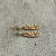 Load image into Gallery viewer, Mussel Shell Earrings - gold with aqua Czech glass beads - dangle earrings - choice of color, blue, mint sea inspired beach earrings
