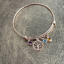 Load image into Gallery viewer, stainless steel Family Tree of life bracelet - rose gold, gold or silver, Grandma Jewelry - adjustable wire bangle bracelet with birthstones
