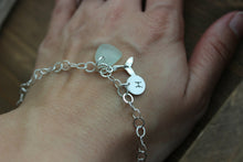 Load image into Gallery viewer, Sterling Silver Mermaid  tail &amp; genuine Sea Glass Charm Bracelet Personalized, Hand Stamped Initial Charm, Large Link Sterling Chain, whale
