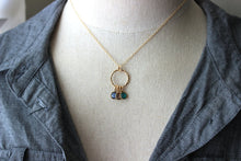 Load image into Gallery viewer, Gold filled Family Circle Necklace, Childrens Birthstones, Hammered Washer Loop, Swarovski Crystal Birthstones, Mothers Necklace, gold fill
