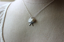 Load image into Gallery viewer, Starfish Necklace with Genuine Sea Glass and Freshwater pearl, beach gift for her, sterling silver - Seastar beach Jewelry - seaglass
