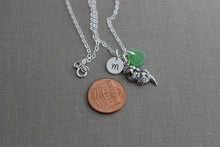 Load image into Gallery viewer, Sea Otter Charm Necklace - Sterling Silver with genuine Sea Glass and Personalized custom initial charm, made to order, Gift for beach lover

