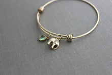 Load image into Gallery viewer, Lucky Gold elephant bracelet, gold plated adjustable bangle bracelet with elephant charm, Swarovski crystal birthstone, Outdoor girl jewelry
