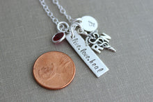 Load image into Gallery viewer, Sterling silver nurse necklace, live love heal, with birthstone, personalized with initial disc, LPN, RN or caduceus, Nurses week Gift idea
