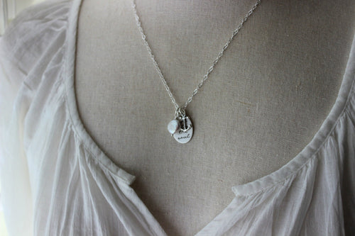 hope anchors the soul, sterling silver, anchor charm, Freshwater white coin pearl, Hand stamped quote, Inspirational Jewelry Hebrews 6:19