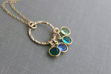 Load image into Gallery viewer, Gold filled Family Circle Necklace, Childrens Birthstones, Hammered Washer Loop, Swarovski Crystal Birthstones, Mothers Necklace, gold fill
