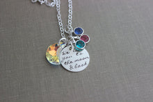 Load image into Gallery viewer, I love you to the moon &amp; back, Sterling Silver Disc Necklace, Hand Stamped with AB Swarovski Crystal Moon, Charm Necklace, Birthstones

